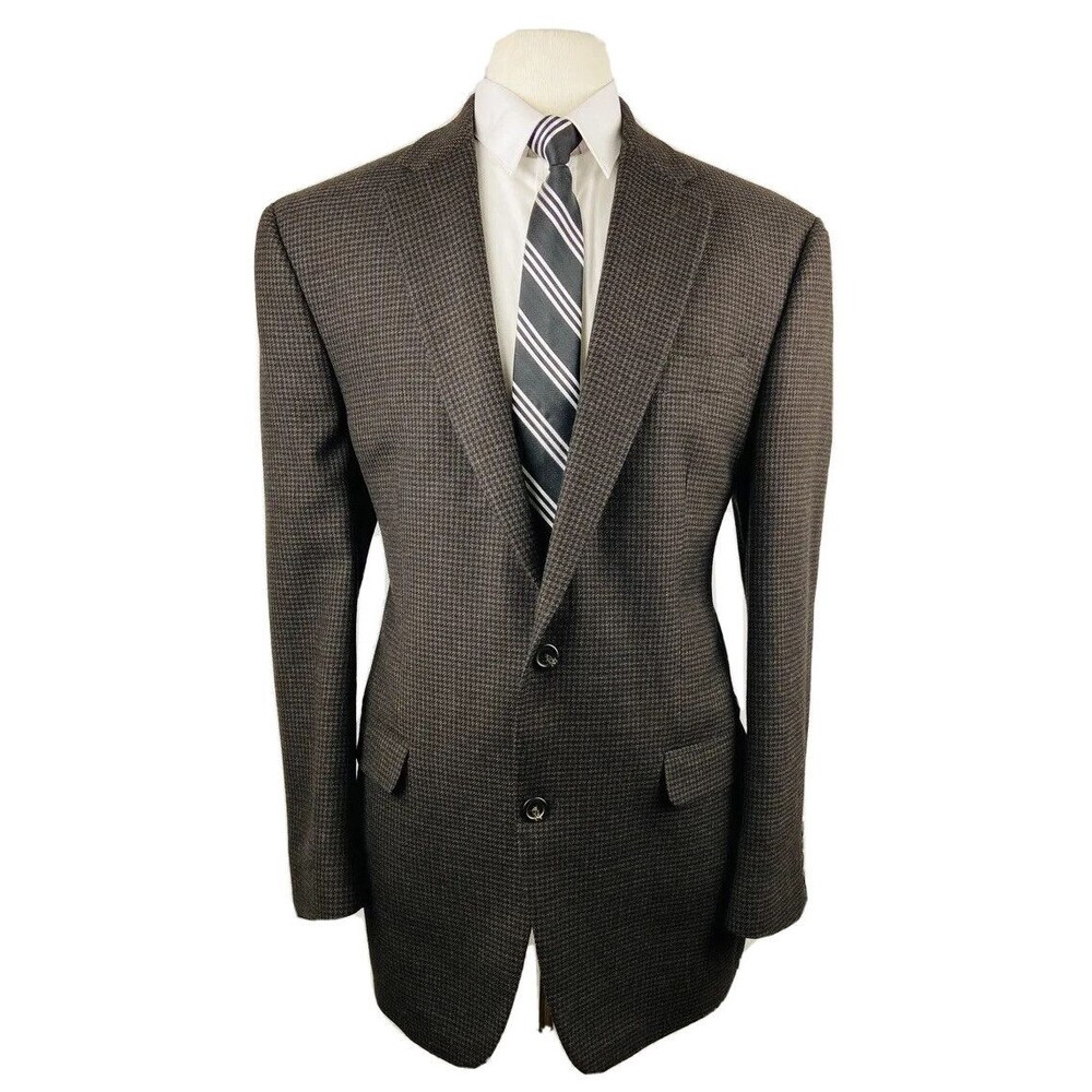 CHAPS RALPH LAUREN MENS 44R BROWN HOUNDSTOOTH WOOL BLAZER SPORT COAT SUIT JACKET